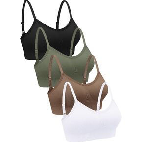 4 Pieces Neck Bralettes Wireless Cami Bra Tank Top Bra Sports Bra for Women Girls (Black, Brown, Army Green, White,Small) in Kuwait