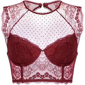 DOBREVA Women's Lace Corset Top Sexy Bralette Bustier Bra Underwire Plus Size Crop Top