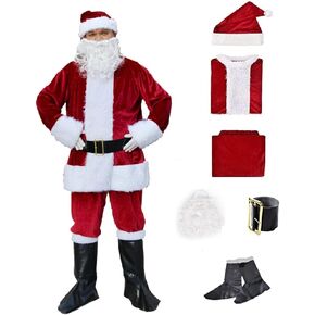 AMHSCOCA Santa Costume Christmas 9Pcs Santa Claus Costumes for Men with Beard Hat Boots Gloves Santa Suit Set in Saudi Arabia