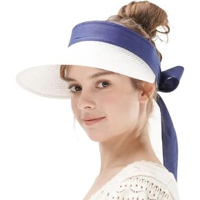 Naforet Womens Sun Hat Sun Visor Tie Back Straw Wide Brim Roll-up Sun Hat Adjustable Packable, Designed in Korea in Saudi Arabia