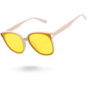 Meeloog Night Vision Driving Riding Glasses for Women, Polarized Yellow Sunglasses with Anti Glare and UV Protection MST0027