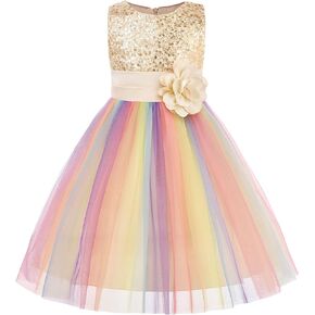 JerrisApparel Flower Girls Sequin Dress Rainbow Tutu Birthday Party Dress Pageant Gown