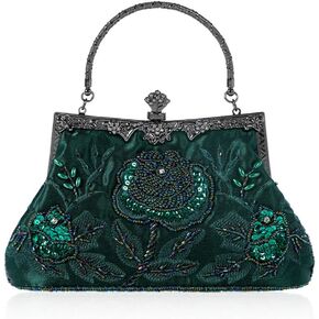 KISSCHIC Women's Handbag Vintage Rose Embroidered Beaded Sequin Evening Bag Wedding Party Clutch Purse