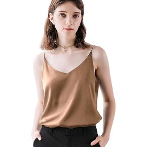 IIG Classic Womens Silk Satin Camisole Top Sexy V Neck Blouse Tank Shirt Ladies Spaghetti Strap Vest Cami XS-3XL