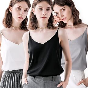 IIG Classic Womens Silk Satin Camisole Top Sexy V Neck Blouse Tank Shirt Ladies Spaghetti Strap Vest Cami XS-3XL