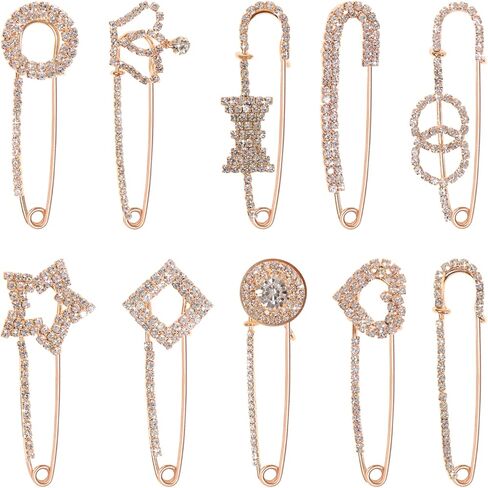 10 Pieces Diamond Scarf Brooch Pin Assorted Muslim Scarf Hijab Clips Small Brooch Set Metal Clips for Headscarf Shawl Muslim Women Scarves Hijab Safety Shawl Brooch Pins for Women Men Kids in Kuwait