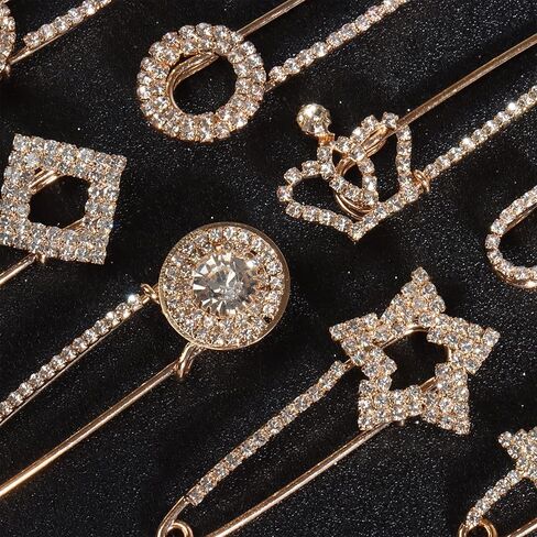 10 Pieces Diamond Scarf Brooch Pin Assorted Muslim Scarf Hijab Clips Small Brooch Set Metal Clips for Headscarf Shawl Muslim Women Scarves Hijab Safety Shawl Brooch Pins for Women Men Kids in Kuwait