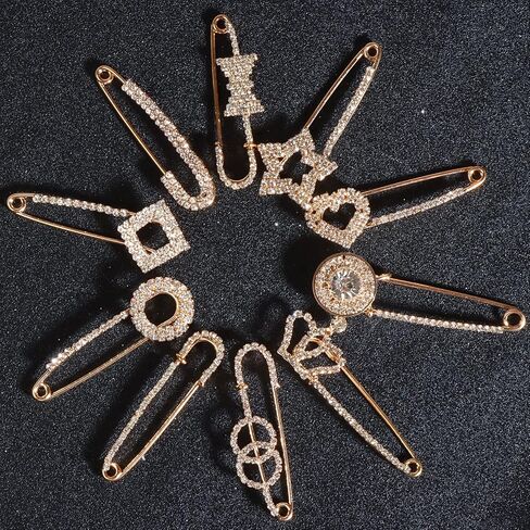 10 Pieces Diamond Scarf Brooch Pin Assorted Muslim Scarf Hijab Clips Small Brooch Set Metal Clips for Headscarf Shawl Muslim Women Scarves Hijab Safety Shawl Brooch Pins for Women Men Kids in Kuwait