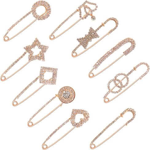 10 Pieces Diamond Scarf Brooch Pin Assorted Muslim Scarf Hijab Clips Small Brooch Set Metal Clips for Headscarf Shawl Muslim Women Scarves Hijab Safety Shawl Brooch Pins for Women Men Kids in Kuwait