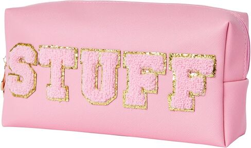 Burskit Stuff Bag Preppy Travel Makeup Bag Organizer Patch Large Varsity Stoney Clover Chenille Letter Cosmetic Toiletry Nylon Cute Preppy Bags PU Leather Waterproof Portable Pouch Storage Purse in Kuwait