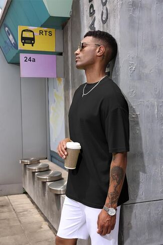تيشيرتات YawYews للرجال بأكمام قصيرة للتمرين بلوفر كبير الحجم بلون سادة كاجوال in Kuwait