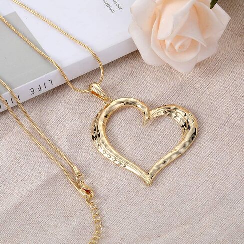 welbijoux Necklaces for Women Heart Pendant Sweater Layered Y Statement Bohemian Silver Gold Chain Costume Necklace with Gifts Box Jewelry in Kuwait