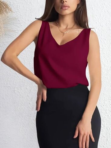 بلوزات نسائية غير رسمية من CLOCOR برقبة على شكل V بدون أكمام قمصان غير رسمية فضفاضة مناسبة سترة كامي صيفية قمصان علوية أساسية أنيقة in Saudi Arabia