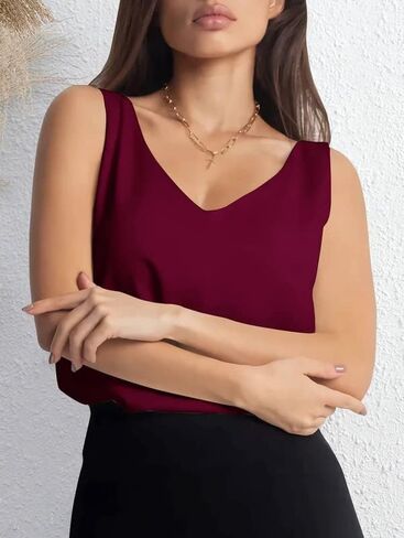 بلوزات نسائية غير رسمية من CLOCOR برقبة على شكل V بدون أكمام قمصان غير رسمية فضفاضة مناسبة سترة كامي صيفية قمصان علوية أساسية أنيقة in Saudi Arabia