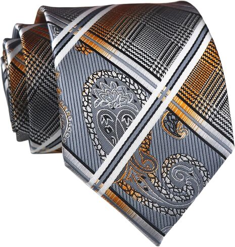 Elfeves Men's Modern Fashion Paisley Checks Jacquard Woven Ties Formal Neckties in Kuwait