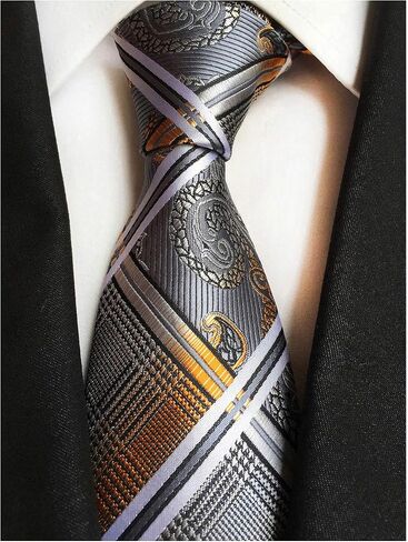 Elfeves Men's Modern Fashion Paisley Checks Jacquard Woven Ties Formal Neckties in Kuwait