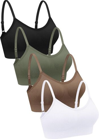 4 Pieces Neck Bralettes Wireless Cami Bra Tank Top Bra Sports Bra for Women Girls (Black, Brown, Army Green, White,Small) in Kuwait