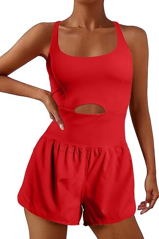 YOAKUKA Womens Workout Rompers Running Outfits Padded Bra Tennis Exercise Jumpsuits Gym Clothes in Kuwait