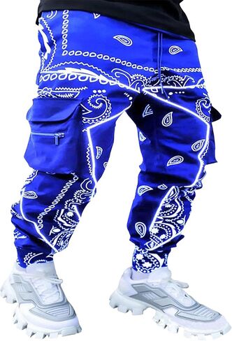 Men's Paisley Pants Cargo Jogger Hip Hop Workout Punk Pants Bandana Techwear Streetwear Sweatpants in Kuwait