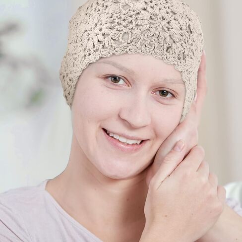 2 Pieces Floral Crochet Slouchy Beanie Hat Handmade Knit Cutout Women Floral Skull Cap Stretchy Knitted Crochet Hat for Women in Kuwait