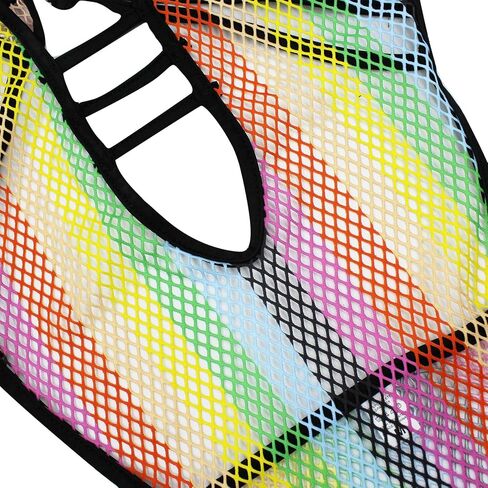Women Rave Rainbow Striped Push Up Swimsuit Bikini See Through Mesh Bodysuit Beachwear for Dance Festivals in Kuwait