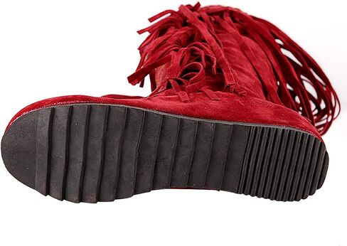 Inornever Knee High Boots for Women Moccasins Embroidered Fringe Booties Cowboy Winter Comfortable Warm Vintage Flat Heel Cowgirl Western Suede Long Snow Tassel Boots in Saudi Arabia