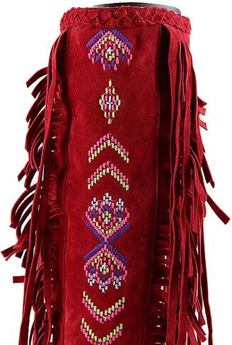 Inornever Knee High Boots for Women Moccasins Embroidered Fringe Booties Cowboy Winter Comfortable Warm Vintage Flat Heel Cowgirl Western Suede Long Snow Tassel Boots in Saudi Arabia