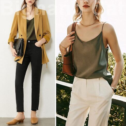 IIG Classic Womens Silk Satin Camisole Top Sexy V Neck Blouse Tank Shirt Ladies Spaghetti Strap Vest Cami XS-3XL in Kuwait