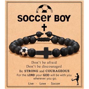 UNGENT THEM Baseball Soccer Gifts, Natural Stone Baseball Soccer Cross Bracelet for Son/Grandson/Nephew