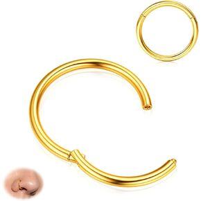 BodyBonita Hinged Nose Rings Hoops - 316L Surgical Steel Seamless Nose Piercing Jewelry Hypoallergenic 20G/18G/16G/14G Septum Clicker Lip Rings Cartilage Helix Daith Conch Tragus Rook Labret Belly Button 5mm/6mm/7mm/8mm/9mm/10mm/11mm/12mm-Gold/Silver/Blac in Kuwait