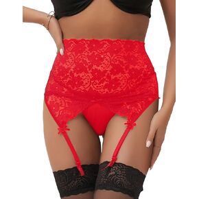 ohmydear Plus Size Lace Garter Belts High Waisted Suspender Belt Sets with 4 Straps for Thigh High Stockings