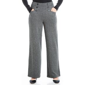Max Studio Women's High Waisted Button Sailor Wide Leg Pant, for Office & Work
