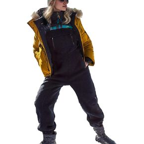 سيك مي افرهول من الصوف للنساء من قطعة واحدة باشرطة بحمالات قابلة للتعديل للتدفئة في الشتاء، سروال تزلج زغبي in Kuwait