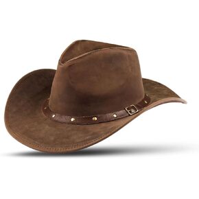 HADZAM Block Grain Leather Cowboy Hat for Men Women Shape able into Out Back hat Durable Leather Hats for Men | Western hat