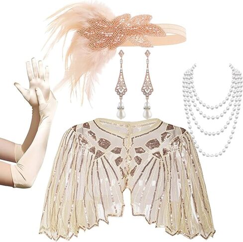 إكسسوارات SAISI 1920s Flapper Gatsby إكسسوارات طافوا 20 مع عصابة رأس شال فلابر تصميم عتيق للنساء in Saudi Arabia