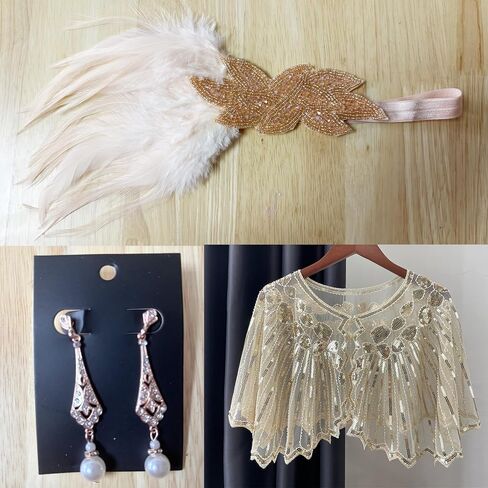 إكسسوارات SAISI 1920s Flapper Gatsby إكسسوارات طافوا 20 مع عصابة رأس شال فلابر تصميم عتيق للنساء in Saudi Arabia