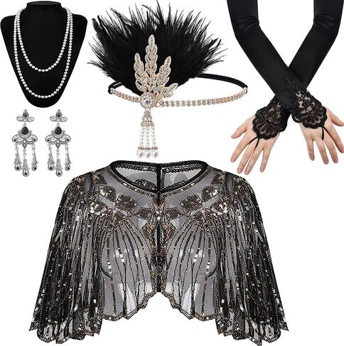 إكسسوارات SAISI 1920s Flapper Gatsby إكسسوارات طافوا 20 مع عصابة رأس شال فلابر تصميم عتيق للنساء in Saudi Arabia