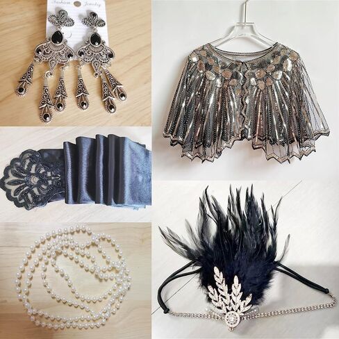 إكسسوارات SAISI 1920s Flapper Gatsby إكسسوارات طافوا 20 مع عصابة رأس شال فلابر تصميم عتيق للنساء in Saudi Arabia