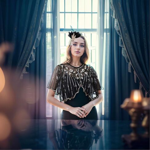إكسسوارات SAISI 1920s Flapper Gatsby إكسسوارات طافوا 20 مع عصابة رأس شال فلابر تصميم عتيق للنساء in Saudi Arabia
