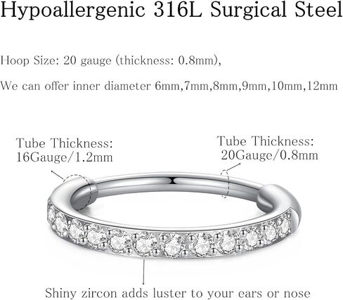 ORANGELOVE 20G 18G 16G واضح تشيكوسلوفاكيا الأنف الدائري هوب 316L الجراحية الصلب سلس الفضة الحاجز الدائري الفرس مجوهرات الغضروف القرط الأذن ثقب هوب أقراط للنساء الرجال اللولب روك الفص محارة الزنمة Daith الشفاه يتوقف ثقب المجوهرات مع زركونيا مكعب in Kuwait