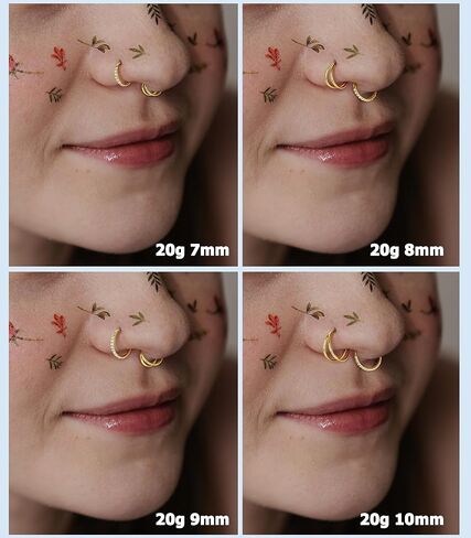 BodyBonita 20G Gold Nose Rings Hoops - 3pcs Surgical Steel Double Hoop Nose Rings Hinged CZ Conch Piercing Jewelry Septum Clicker Lip Rings Cartilage Earring Helix Rook 9mm in Saudi Arabia