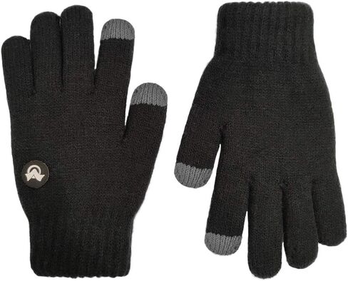LETHMIK Kids Touchscreen Knit Gloves,Winter Solid Black Children Warm Thick Fleece Lining Gloves in Kuwait