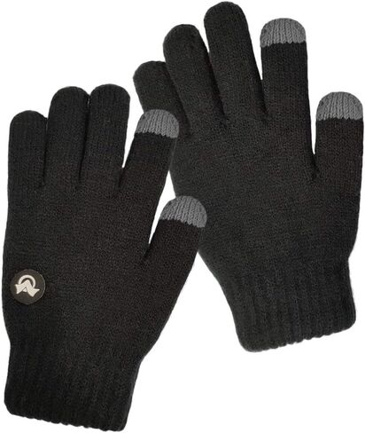 LETHMIK Kids Touchscreen Knit Gloves,Winter Solid Black Children Warm Thick Fleece Lining Gloves in Kuwait