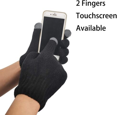 LETHMIK Kids Touchscreen Knit Gloves,Winter Solid Black Children Warm Thick Fleece Lining Gloves in Kuwait