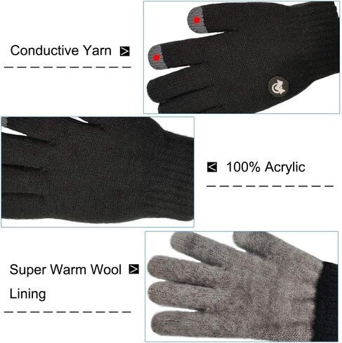 LETHMIK Kids Touchscreen Knit Gloves,Winter Solid Black Children Warm Thick Fleece Lining Gloves in Kuwait