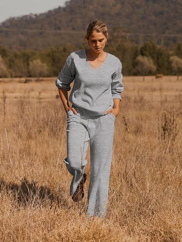 MEROKEETY Women's 2 Piece Outfits Long Sleeve V Neck Knit Pullover Tops and Wide Leg Pant Lounge Set in Saudi Arabia