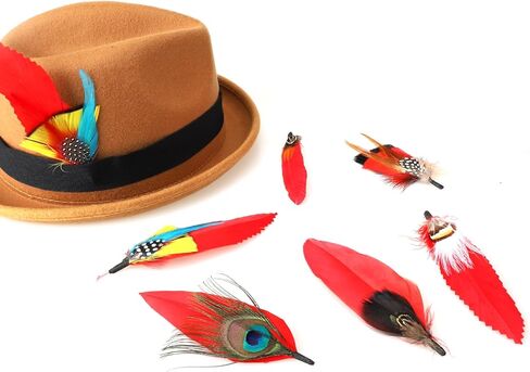6pcs Red Hat Feathers for Fedora Cowboy Hats Men Women Hats Accessories DIY Crafts Christmas Party Decorations in Saudi Arabia