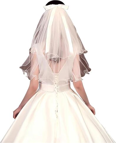 Pangogogo White bridal veil with double rolled edges, 70cm in Kuwait