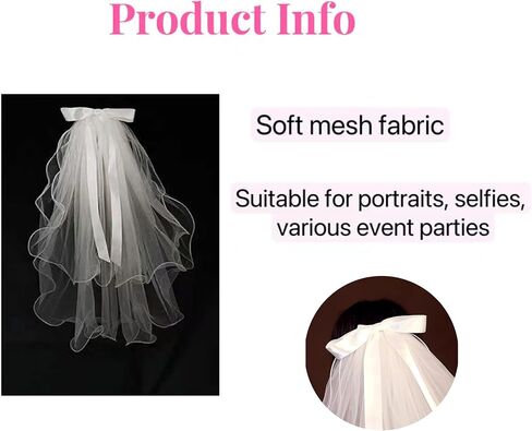 Pangogogo White bridal veil with double rolled edges, 70cm in Kuwait