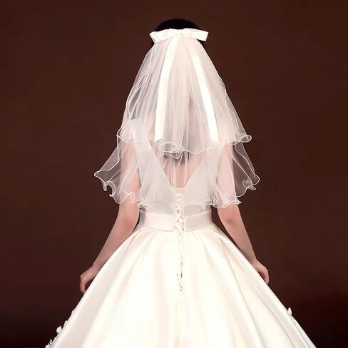 Pangogogo White bridal veil with double rolled edges, 70cm in Kuwait